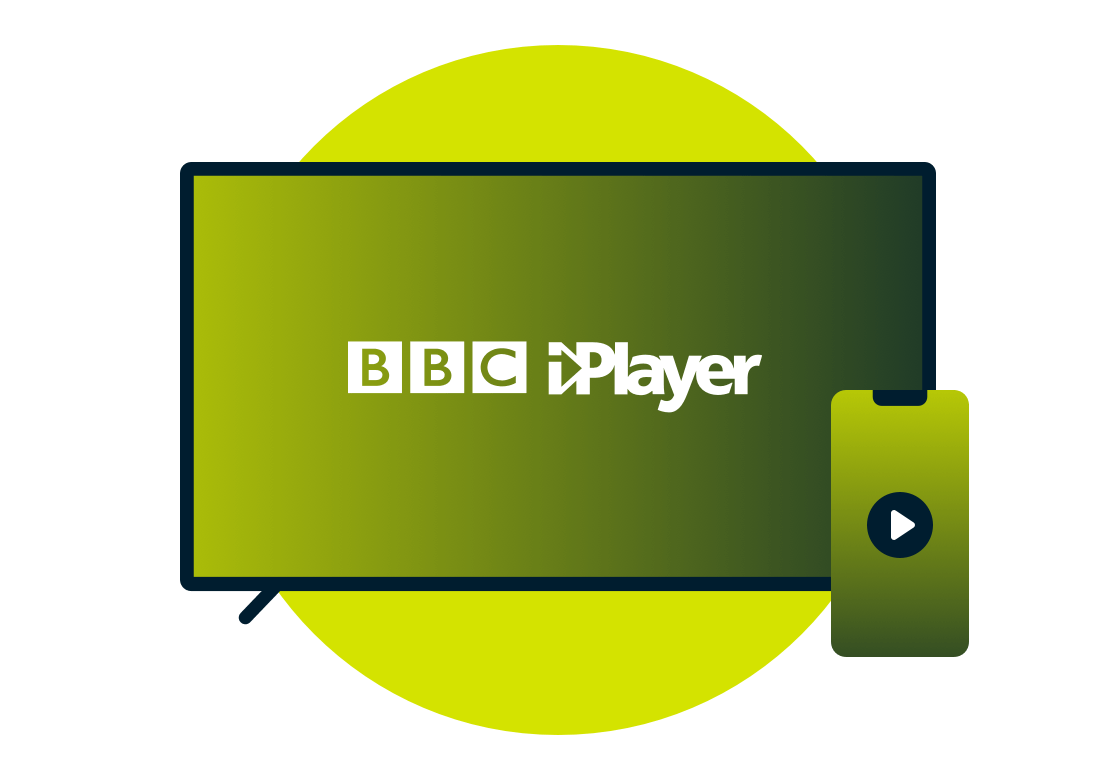 En b&aelig;rbar PC og telefon med BBC iPlayer-logo.